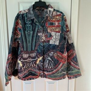 Women’s XL Abstract Print Jacket Bright & Dark Prints Sequins Heavy Cotton Boho